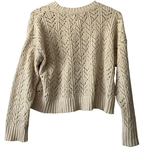 American Eagle Cream Open Knit Cropped Sweater Women's M Neutral Pullover Cozy - Picture 2 of 6